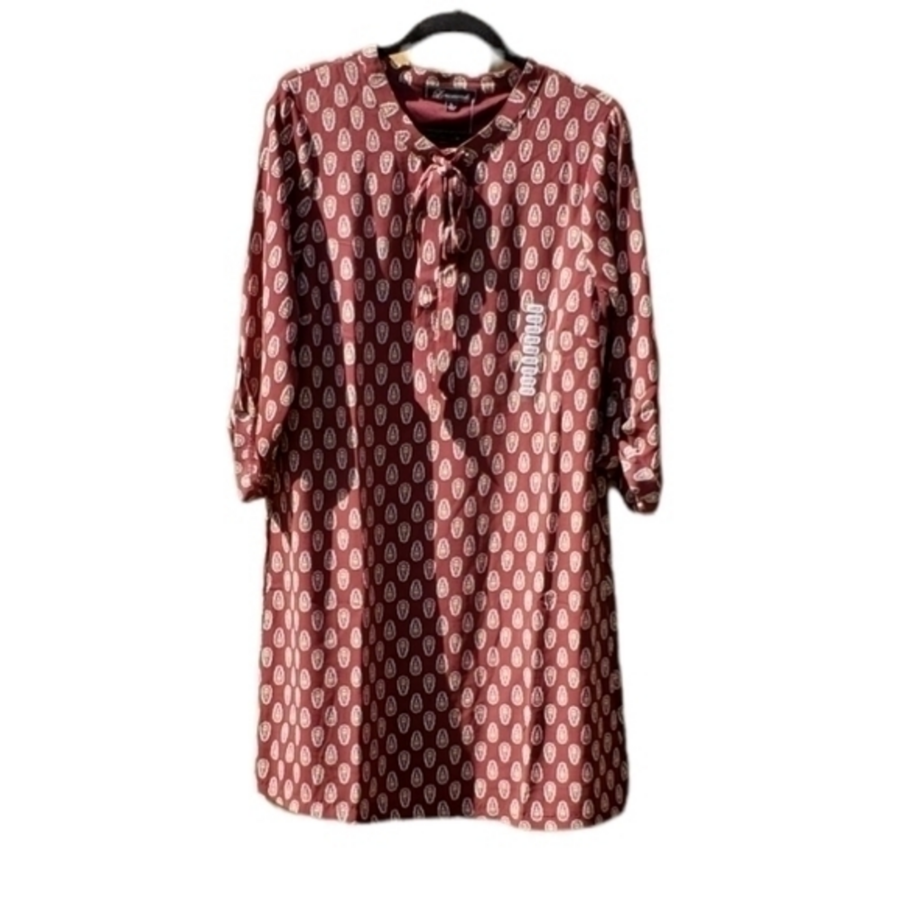 Loramendi Paisley Garnet Cream‎ Paisley Shift Midi Dress Large NWT